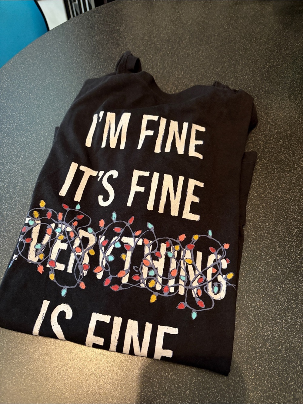 Womens Black Graphic Holiday Tee - "I'm Fine It's Fine"